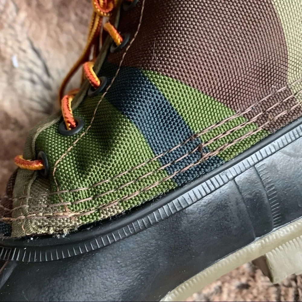 LL Bean Green Camo Quilted Nylon Ankle Boots Slip On Outdoor Hiking 8 - Picture 8 of 13